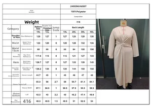 Size chart showing 100% polyester long sleeve dress dimensions for 1XL-4XL sizes