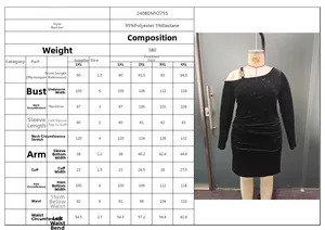 Detaillierte Größentabelle für das schwarze Pailletten-Abendkleid in Übergröße