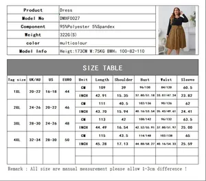 Tableau des tailles détaillé pour robe grande taille à pois et manches longues