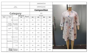 Size chart for plus size floral dress showing measurements from 1XL to 4XL in centimeters