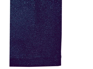 Close-up detail of dark blue knit evening gown fabric with shimmering silver metallic glitter