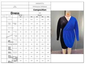 Tableau des tailles détaillé pour robe moulante grande taille à col en V et manches
