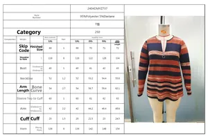 Tableau des tailles détaillé pour chemises rayées col V grandes tailles de 1XL jusqu'à 4XL