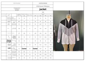Detailed size chart for striped casual hooded cardigan with contrast color block design