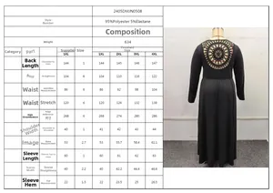 Detailed size chart for women's plus size backless long sleeve maxi dress 1XL to 4XL