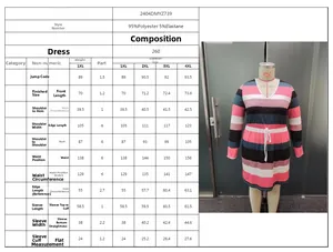 Guide des tailles détaillé avec mesures pour la robe grande taille à rayures et col en V