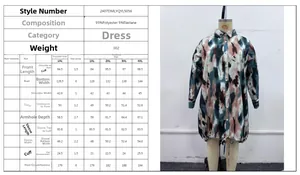 Detailed size guide for plus size long sleeve polo dress with camo print for 1XL to 4XL