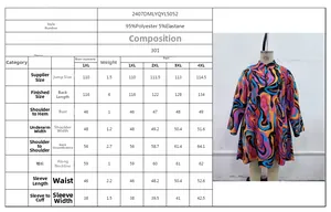 Detailed size chart for plus size polo neck printed dress showing 1XL to 4XL measurements
