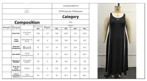Tableau des tailles pour robe sans manches grande taille avec passepoil blanc contrasté