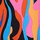 Macro detail of abstract fluid wave print on loose polo dress fabric with bold colors