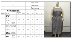 Size chart for striped sleeveless polyester plus size maxi dress 1XL to 4XL detailed measurements
