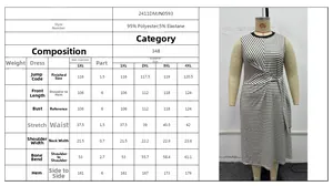Größentabelle für gestreiftes ärmelloses Kleid mit detaillierten Produktabmessungen