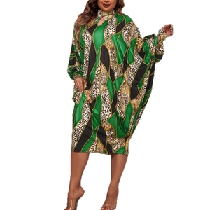 Green batwing sleeve maxi dress with geometric leopard print and high neckline cutout