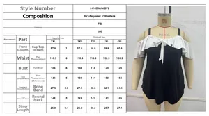 Detailed size chart for women's plus size off-shoulder ruffled sleeve top 1XL to 4XL