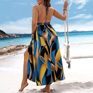 Sexy backless floral maxi dress with side slit for beach vacation and summer resort wear