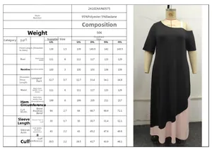 Detailed size chart for plus size color block dress with 1XL to 4XL measurements
