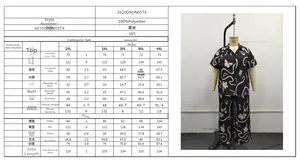 Detailed size guide table for plus size women's printed short sleeve shirt and pants set
