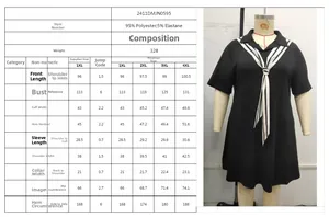 Detailed size chart and material guide for women's plus size polo collar dress