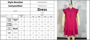 Size chart showing 1XL-4XL dimensions for pink plus size dress with ruffle sleeves