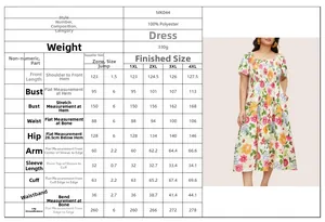 Detailed size chart for plus size square neck floral dress with various measurements
