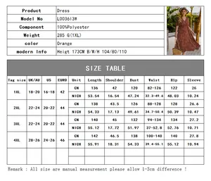 Guide des tailles détaillé pour robe longue orange à col en V grande taille 1XL-4XL