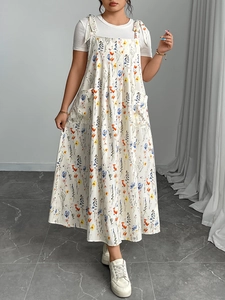 Détails de la robe longue fleurie avec de grandes poches et des bretelles à nœuds pour femmes