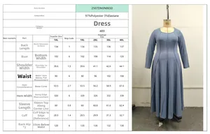 Größentabelle für langärmliges Kleid in Übergröße mit detaillierten Maßen von 1XL bis 4XL