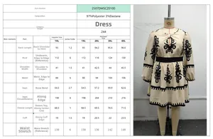 Detailed size chart for beige floral puff sleeve dress with 1XL-4XL measurements