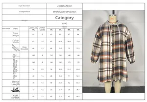 Detailed size guide for women's plus size hooded plaid jacket with measurements table