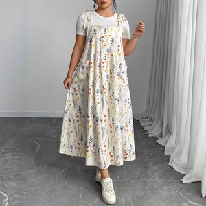 Robe Maxi Pour Femmes Grande Taille Imprimé Floral Et T-Shirt Top And Bottom Été Décontracté Sans Manches Robe Longue Avec Poches