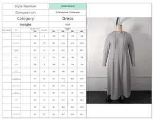 Size chart for grey hooded maxi dress showing detailed 1XL to 4XL garment measurements