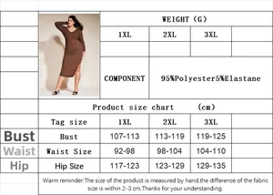 Detailed size guide for women's plus size slim fit midi dress in 1XL to 3XL sizes