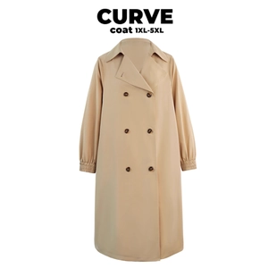 Women Plus Size Khaki Trench Coat Casual Double Breasted Long Jacket Loose Lapel Overcoat Solid Color Outerwear For Fall