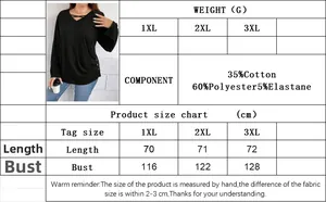 Tabella taglie dettagliata per maglietta taglie forti scollo a V donna da 1XL a 3XL