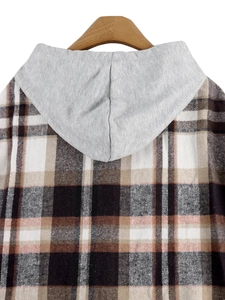 Detail of gray hood and plaid cotton fabric texture on a casual vintage jacket