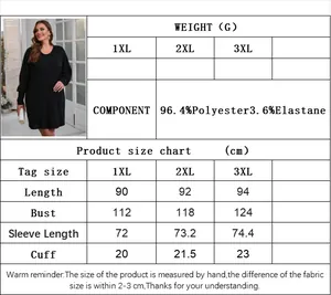 Size chart for plus size black dress showing measurements and fabric composition details