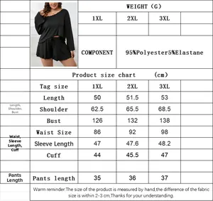Detailed size chart for women's plus size loungewear set with fabric composition data
