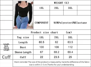 Detailed size chart for women's plus size black square neck top in 1XL to 3XL sizes
