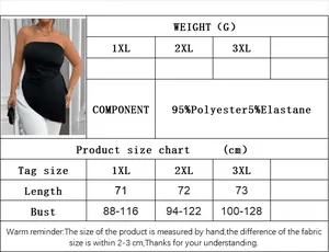 Tableau des tailles pour haut bustier noir grande taille avec mesures en cm de 1XL à 3XL