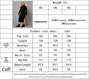 Size chart for plus size high-neck dress showing length and bust measurements for XL to 3XL