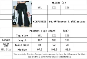 Detailed size chart for women's high-waisted wide-leg punk trousers in 1XL to 3XL sizes
