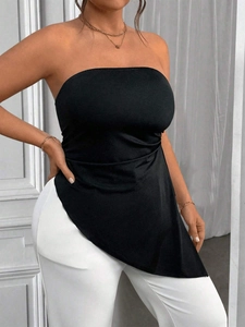 Top bustier noir sexy pour femme avec ourlet asymétrique et coupe moulante chic