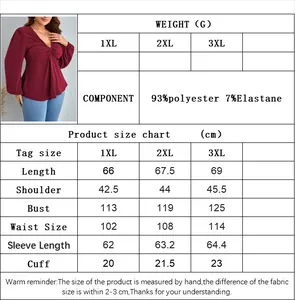 Size chart for women's V-neck top showing dimensions for 1XL to 3XL in centimeters