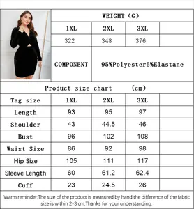 Detailed size chart for plus-size velvet midi dress showing measurements from 1XL to 3XL