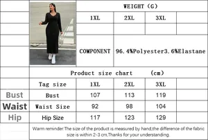 Tabella taglie per abito lungo nero taglie forti con misure dettagliate per 1XL-3XL