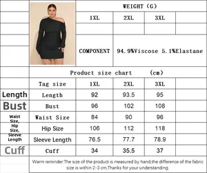 Size chart for plus size off-shoulder mini dress with viscose and elastane fabric details