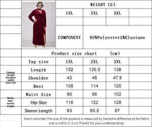 Tableau des tailles pour robe en velours bordeaux grande taille avec mesures détaillées