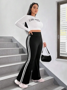 Women's LOS ANGELES crop top with high waist black flare pants and side stripes