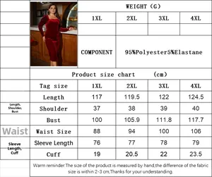 Detailed size chart for elegant plus size velvet evening dress in 1XL-4XL range
