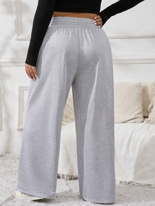 Women's minimalist high waist wide leg grey lounge pants with comfortable drawstring waist